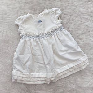 Janie and Jack White Velour Blue Flower Dress